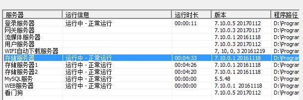 Web端服务器管理界面显示如下：在线